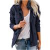 Generic Giacca militare da donna con più tasche, leggera con zip e bottoni a pressione, giacca bomber da donna con tasche, Marina Militare, XL