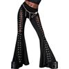 SEAUR Pantaloni a zampa da donna neri con lacci gotici punk pantaloni Flare Grunge Y2K Streetwear elegante vintage per feste club - S-3XL, Nero , L