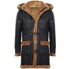 Infinity Leather Cappotto Lungo Montgomery da Uomo con Cappuccio Marrone Zenzero in Vera Pelle di Montone 3XL