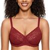 DOBREVA Reggiseno Minimizer Riducente Pizzo con Ferretto Senza Imbottitura Taglie Forti Rosso Cinese 4F