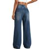 EMMIOL Jeans Baggy a Gamba Larga da Donna, Vita Media, Moda Casual Deep Blue M