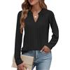 Cuptacc Camicia Donna Elegante Scollo a V Blusa Donna Tunica Casual Maniche Lunga Mussola Camicetta Top Nero, X-Large XL 46-48