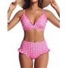 Hanna Nikole Bikini da donna, con volant, sexy, scollo a V, effetto push-up, pantaloni a vita alta, doppie spalline
