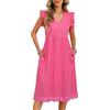 UMIPUBO Vestiti Estivi Donna Cotone Scollo a V Midi Vestito Senza Maniche Ruffles con Tasche Eleganti Boho Abito da Spiaggia Casual Colori Solidi Abiti Estivo