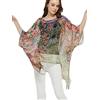 Prettystern Donna Estivo Seta Chiffon Poncho Tunica Kimono Camicetta Vestito dalla Spiaggia di Estate Claude Monet Rose