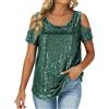 PODOLIXIA Maglia da donna con paillette, con scollo rotondo, con spalle scoperte, a maniche corte, da donna