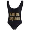 Zalati Donna One Piece Costume da Bagno Sposa Lettera Stampa Costume da Bagno Alto Taglio Bikini - Nero, Taglia M, Bride Squad