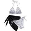 Vijamiy Costume Donna Tre Pezzi Costumi da Bagno Bikinis Set 3 Pezzi Bikini Mare Curvy Push Up Sexy Halter Beachwear con Supporto per Gonna(Nero e Bianco,M)