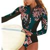 ORANDESIGNE Costume Intero Donna Manica Lunga Surf Bikini Monokini Floreale Costumi da Bagno Body da Ginnastica Artistica Tuta Un Pezzo Abbigliamento Sportivo Fitness A Verde S