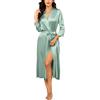 Ekouaer Pigiami Donna Vestaglie di Seta da Donna Lunghe Damigella d'Onore Festa di Nozze Vestaglie in Raso Indumenti da Notte con Tasche, Verde, S