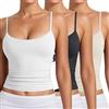 Generico 3 Pezzi Canotta con Reggiseno Donna Incorporato Cotone Tank Top Canottiera Casual Canotta di Base Scollo a V Cami Camisole Spalline Regolabili Tank Shirt Senza Maniche Camicia Imbottita Canottiera
