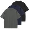 OSACOD Confezione da 3 magliette oversize da uomo in cotone pesante unisex a maniche corte girocollo vestibilità ampia top base, Nero+grigio+blu navy, XL