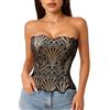 LEACOOLKEY Corpetto Corsetto in Pizzo Floreale Trasparente con Lacci per Donna Top,Nero Dorato,L