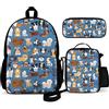 FJAUOQ Zaini per bambini Cute Dogs on Blue Kids Backpack Set 3 Piece Back To School 16 Inch Book Bag with Lunch Bag Pencil Case For Boys Girls 1-6th Grade