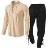 Generic Gilet da ragazzo, set di abbigliamento maschile medievale, set di abbigliamento maschile con camicia di lino, camicia maschile medievale, pantaloni medievali con cinturino alla caviglia, completo uomo