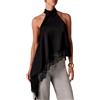 LIUYUYOUGO Blusa Donna Elegante Top da Donna in Raso con Scollo all'Americana Stile Y2K Collo Alto Bordo in Pizzo Orlo Asimmetrico Canotta Sexy Senza Maniche Camicetta Elegante in Seta Liscia Gilet
