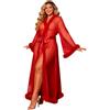 comeondear Kimono Donna Lungo Vestaglia con Piume Taglie Forti Accappatoio Tulle Mesh Lingerie Abito Maniche Lunghe Vestido con Cintura Camicia da NOTT Biancheria Intima Hot Sleepwear(Rosso,M-L)