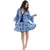 DIVINA Italian Design Vestito Lungo Estivo Donna, Cotone, Blu con Stampa Limoni, Scollo a V - Vest 175 - T01