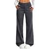 ticticlily Pantaloni Donna Eleganti Chic Gamba Dritta Vita Alta Pantalone Strisce Baggy Ufficio Casuale Business A Grigio Scuro XL