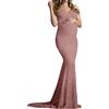 Dasongff Vestito Premaman Shooting Photo Elegante Allenamento Lungo Abiti Donne In Gravidanza Accessori Fotografia Spaccato Frontale Maxi Abito Fuori Spalla per Seance Foto in Chiffon Pizzo Indietro, Rosa, L