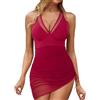 Generico Costume Intero Donna Modellante Effetto Snellente Ventre Piatto con Gonnellino Elegante Copricostume da Mare E Spiaggia Design Arricciato Raffinato Comodo per Vacanze Estive Taglie S-XXL