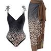 YAOTT Costume da Bagno Donna 1 Pezzi Costumi da Bagno Interi Imbottiti +1 Pezzi Pareo Mare Sarong Copricostume Gonna Scollo a V Costumi Interi Donna One Piece Bikini Monokini con Stampa Vintage StileU L