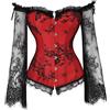 KUOSE Corsetto da donna in pizzo floreale con maniche lunghe push up shapewear lingerie, Rosso, 12-14