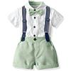 Volunboy Bimbo Neonato Completini e Coordinati Gentiluomo, Fiocco Camicia e Bretelle Pantalocini(Taglia 80,12-18 mesi,Verde)
