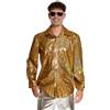 Partychimp Camicia Disco Anni 70 per Uomo Camicia Lucida Metallizzata a Maniche Lunghe Outfit Carnevale Taglie S-3XL (Oro, M)