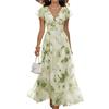 Generale Abito Maxi Floreale Donna invitata Matrimonio, Scollo V Vita Empire Chiffon Fluido Abito da Sera Boho Vacanze Estate(Green,S)