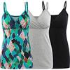 COLOMI Canottiere Premaman Allattamento Reggiseno Incorporato per Allattamento Canotta Base (Black+Grey+Green Print/3Pack, S)