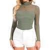 SHAPERIN Body Donna Maniche Lunghe Trasparente Maglietta Arricciati a Collo Alto Top a Rete per Uscire Feste Club