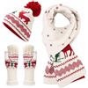 Generisch Sciarpa natalizia da donna, set con cappello di Natale e guanti, colore rosso, Natale, da donna, accessorio natalizio, renna, fiocchi di neve, scarf Xmas cappello di Babbo Natale, guanti