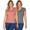 e.FEMME® Confezione da 2 magliette da donna a maniche corte Rita II Z-107A, in 50% modal e 50% cotone, a doppia coste, rosa antico/antracite, 54-56