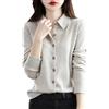 PODOLIXIA Cardigan da donna corto con colletto polo lavorato a maglia, camicetta da donna, elegante, maglione da donna, maglione con bottoni, tinta unita, cachi, XXL