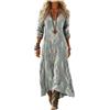 Generico Vestito Lungo Donna Boho Chic Abito Maxi Elegante in Lino e Cotone Scollo a V Manica 3/4 Vintage Etnico con Tasche per Mare Spiaggia Vacanza Taglie Forti Comodo Moda 2026