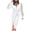 Fulidngzg Vestito Donna Elegante Scollo V con Maniche Lunghe a Pizzo Vestiti Eleganti Push Up Stringivita Curvy Abito Lunghi Casual Invernale per Sera Cerimonia Capodanno Lavoro,Bianco,S