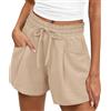 ABINGOO Pantaloncini Donna Estivi Eleganti Comodi Sciolto Vita Alta Larghi Elastico Coulisse Spiaggia Casual Pantaloni Corti con Tasche(Kaki,L)