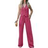 shownicer Completo da Donna Eleganti Estivi Due Pezzi Tailleur Pantalone Tuta Casual Senza Maniche Gilet e Blazer A Vita Alta Pantaloni Outfit Streetwear A Rosa XL
