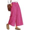 Neer Pantaloni Gonna da Donna a Quadretti Gingham Culotte Ampie e Fluide Vita Elasticizzata Modello Palazzo Casual con Tasche