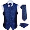 Enlision Gilet Uomo blu acceso Elegante Nozze Paisley Panciotto Jacquard Gilet da Abito Cravatta e Fazzoletto Set per Festa Sposa XL
