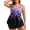 Hanna Nikole Donna Taglia Forte Costume da Bagno Push Up Due Pezzi con Controllo della Pancia a Vita Alta con Pantaloncini da Bagno Fiore Viola 60