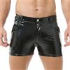 QiaTi Pantaloncini da Uomo in Pelle PU Elastico in Vita Rave Hot Short Pants Zip Uomo Sexy Pantaloncini con Tasche per Club Party, 2# Nero., M