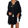 Onsoyours Donna V-Collo Roll-up a Maniche Lunghe Tunica Top Camicetta Irregolare Orlo Semplice Abito Estate Tinta Unita Vestito