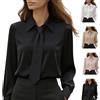 Generic Camicia da donna con bottoni con cravatta elegante slim lavoro lavoro a maniche lunghe in raso camicetta - elegante casual ufficio cravatta top