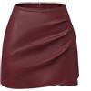 Lovraj Gonna in pelle da donna, mini skort, a vita alta, corta, in finta pelle, con pantaloncini, elasticizzata, con effetto pelle, Vino, S