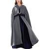 TDEOK Mantello nero con cappuccio da donna, cappotto di lana lungo trench coat vintage tinta unita poncho leggero trench coat aperto frontale lungo cardigan medievale maglione Halloween Carnevale