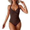 Generisch Costume da bagno da donna, con scollo a V, modello intero, snellente, push-up, per la spiaggia, marrone, XXL