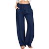 Yutdeng Pantaloni da Donna Estivi Casual Pantaloni Larghi in Cotone e Lino con Coulisse in Vita Pantaloni con Tasche Spiaggia Elegante Morbido Pigiama Pantalone Elastico Pants,Blu Navy,XL