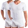 HERMKO 488710 - Maglietta a maniche corte da uomo, extra lunga, con scollo a V, 6 cm, con orlo in vita, bianco, M